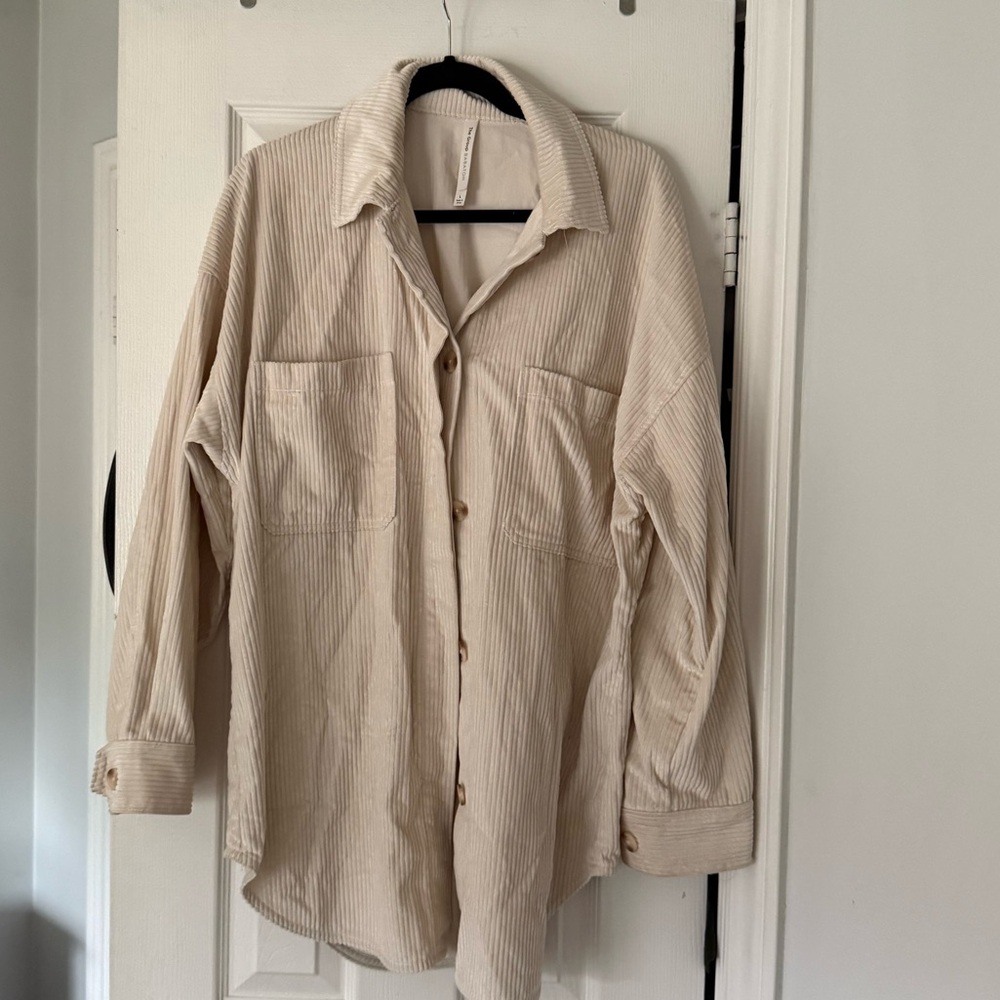 Aritzia Babaton Beige Corduroy Button Down Shirt